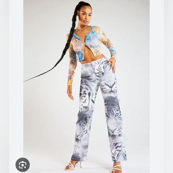 Jaded London TIGER FADE PRINT SLOUCHY FIT JEANS size 25 rare - Picture 1 of 8